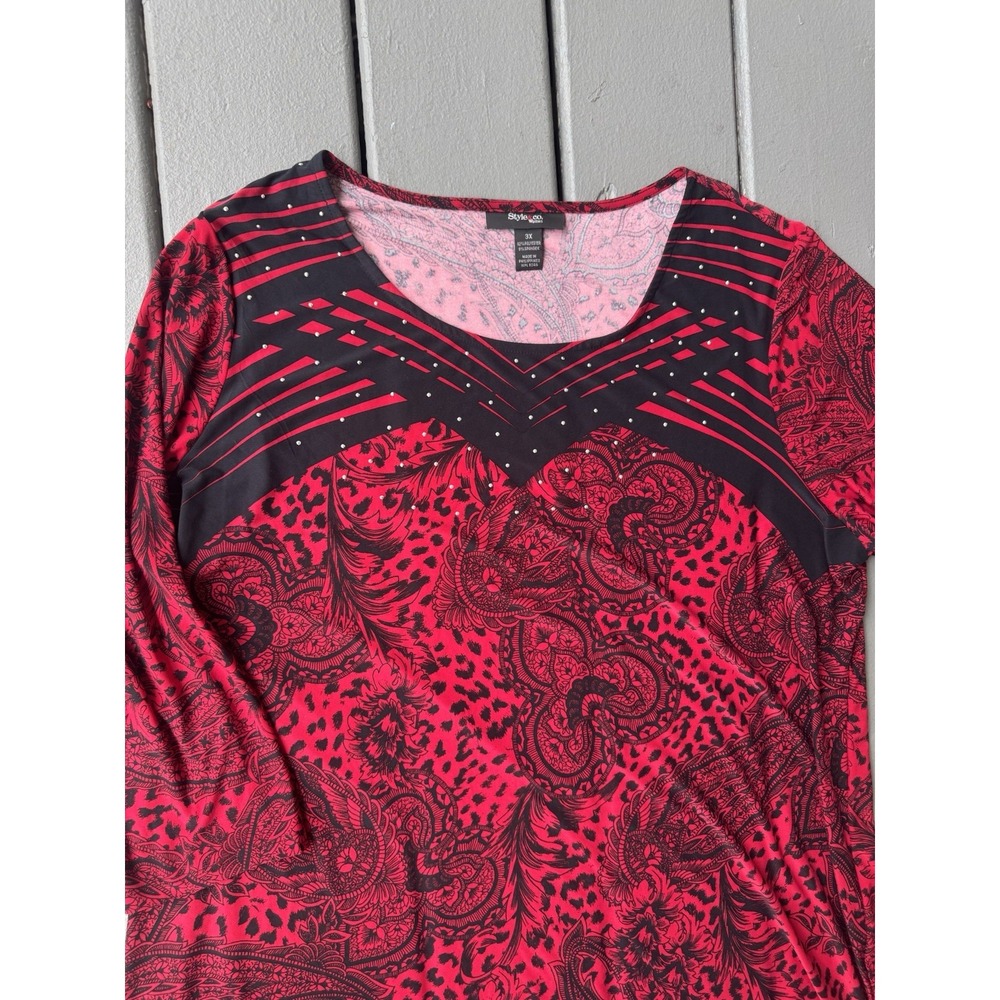 Style & Co. Red Black Embellished Tunic Top Dress 3X Teacher Office Grunge Fairy - Picture 3 of 8